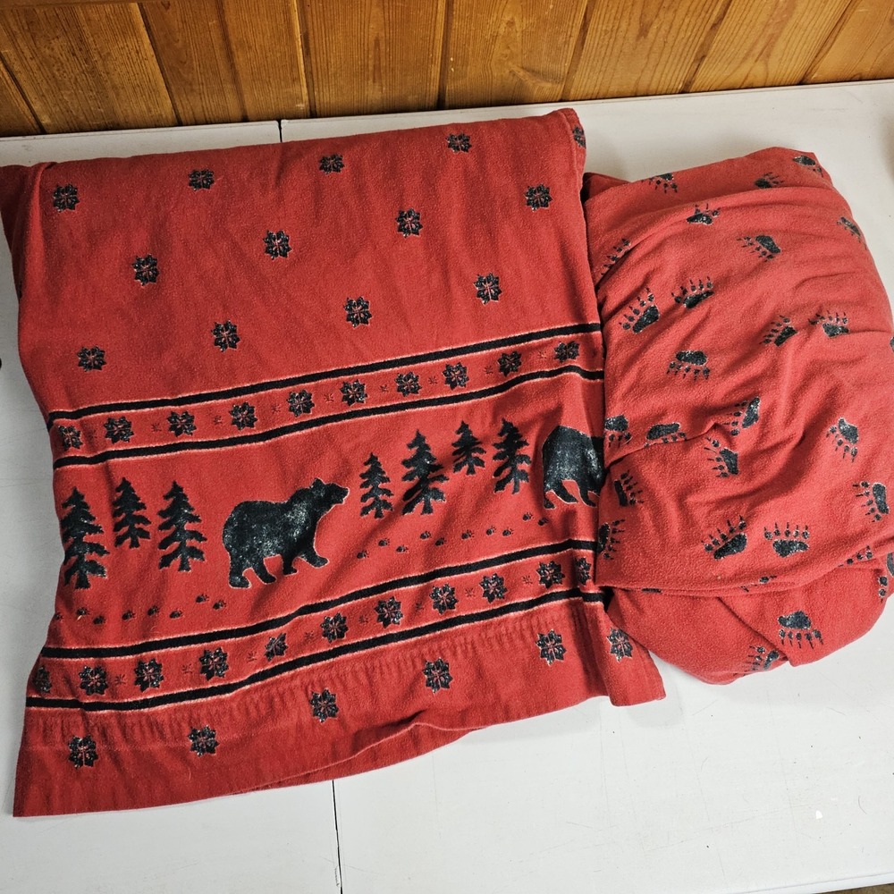 Vintage Woolrich Twin/XL Flannel Top & Fitted Sheet Set Of 2 Flannel Bears Cabin